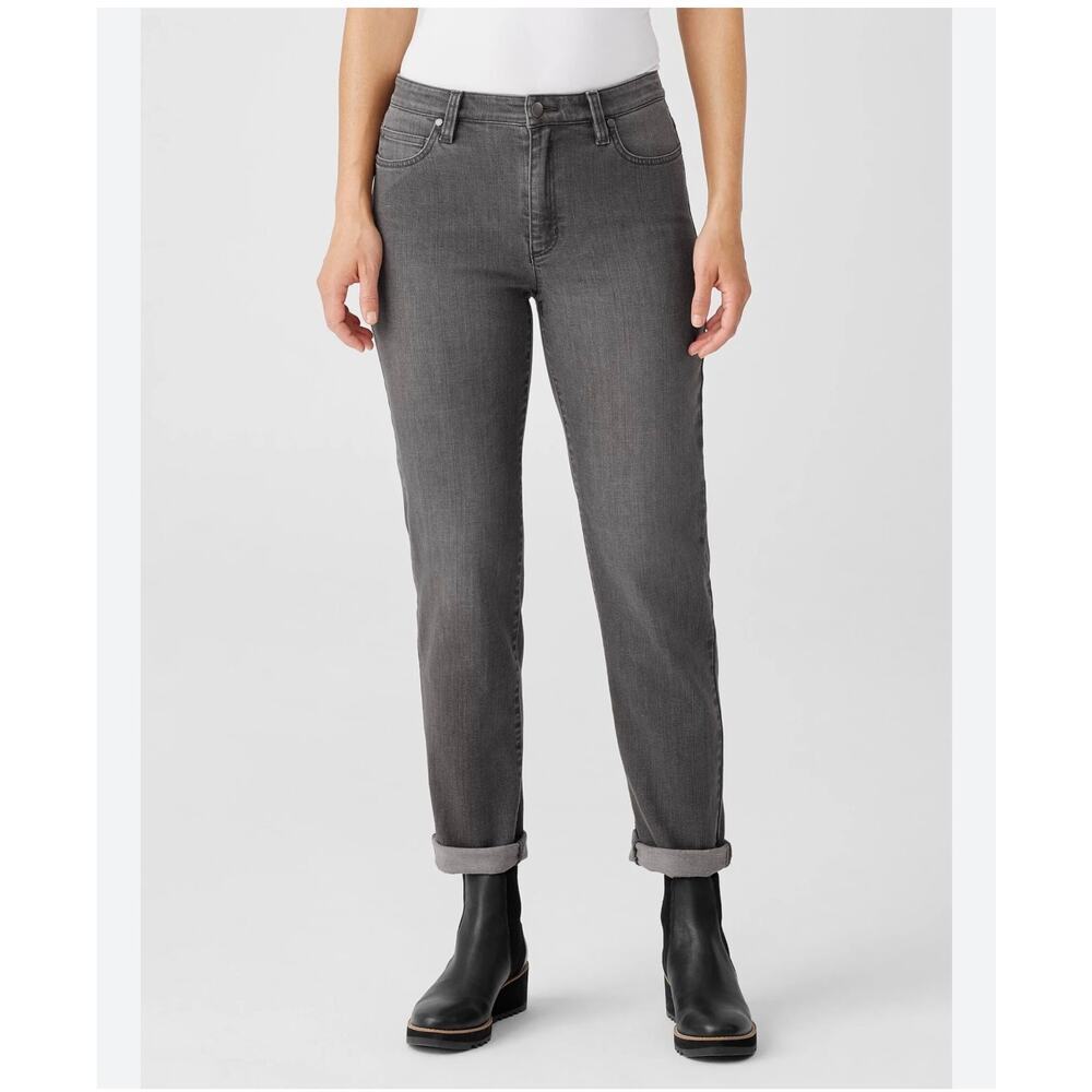 Eileen Fisher Gray Straight Leg Jeans Organic Cotton Stretch Size 16